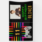 Videospelcontroller Neon Gaming Verjaardagsfoto Spandoek (Verticaal)