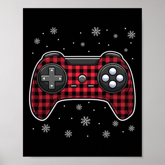 Videospelcontroller Rood Geruit Gamer Jongens Kind Poster (Voorkant)
