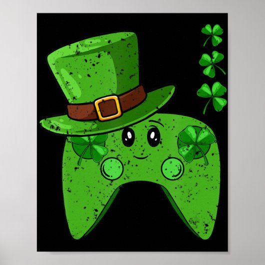 Videospelcontroller Shamrock St Patricks Day Gam Poster (Voorkant)