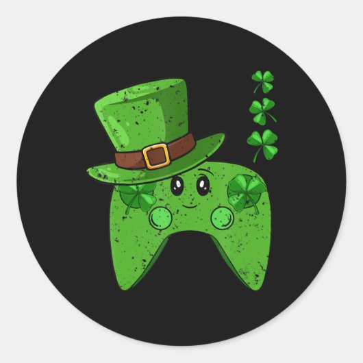 Videospelcontroller Shamrock St Patricks Day Gam Ronde Sticker (Voorkant)