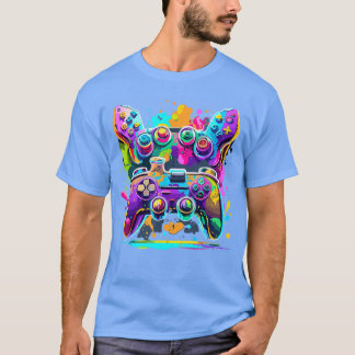 Videospelcontroller verf druipen kleurrijke gamers t-shirt
