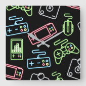 Videospelcontrollers Square Wall Clock Vierkante Klok (Voorkant)