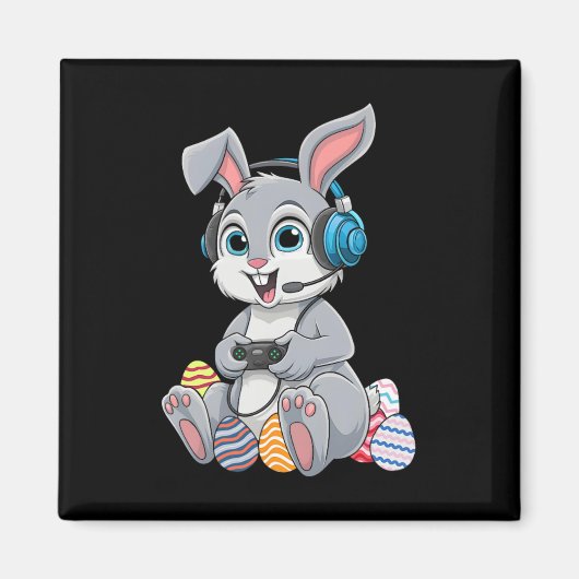 Videospelende Bunny Egg Gaming Jongens Mannen Kind Magneet (Voorkant)