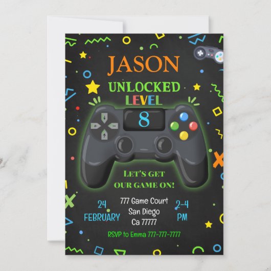 Videospellen Uitnodiging voor verjaardag (Voorkant)