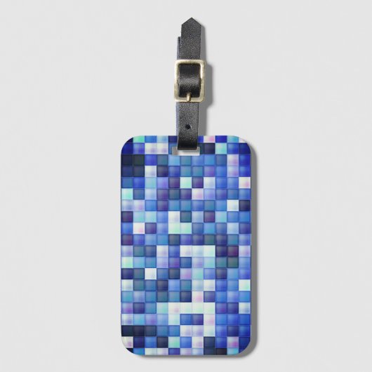 Videospelpixels Blauw vierkant patroon Bagagelabel (Voorkant (verticaal))