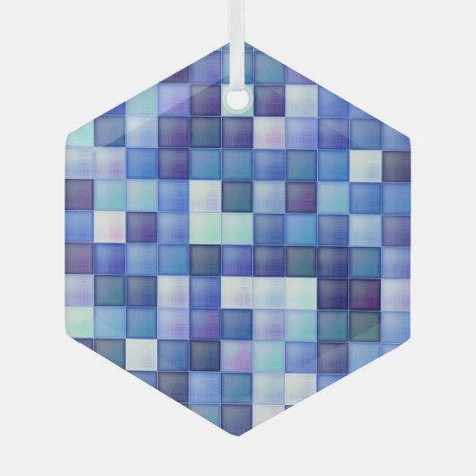 Videospelpixels Blauw vierkant patroon Glas Ornament (Voorkant)
