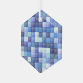 Videospelpixels Blauw vierkant patroon Glas Ornament (Voorkant links)