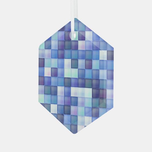 Videospelpixels Blauw vierkant patroon Glas Ornament (Voorkant links)