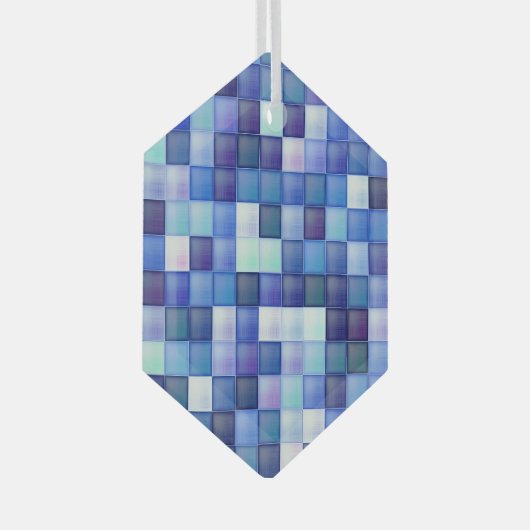 Videospelpixels Blauw vierkant patroon Glas Ornament (Voorkant Rechts)