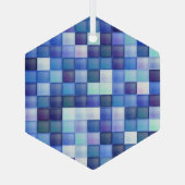 Videospelpixels Blauw vierkant patroon Glas Ornament (Achterkant)