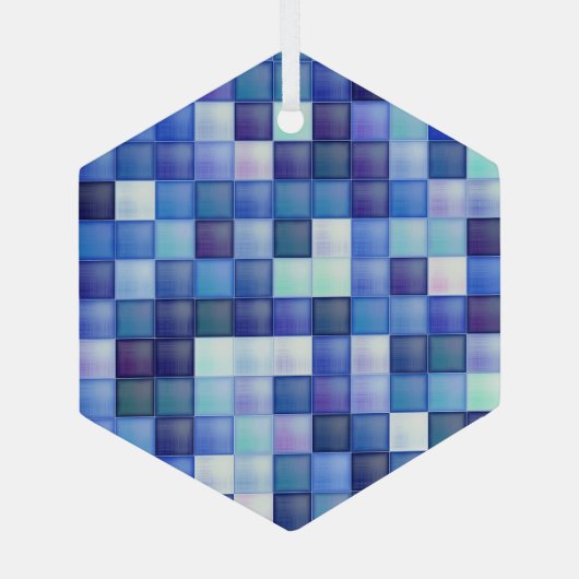 Videospelpixels Blauw vierkant patroon Glas Ornament (Achterkant)