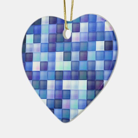 Videospelpixels Blauw vierkant patroon Keramisch Ornament (Links)