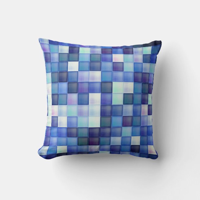 Videospelpixels Blauw vierkant patroon Kussen (Voorkant)