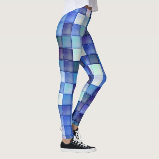 Videospelpixels Blauw vierkant patroon Leggings (Rechts)