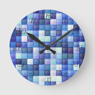 Videospelpixels Blauw vierkant patroon Ronde Klok