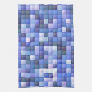 Videospelpixels Blauw vierkant patroon Theedoek