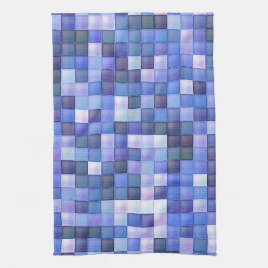 Videospelpixels Blauw vierkant patroon Theedoek (Verticaal)