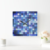 Videospelpixels Blauw vierkant patroon Vierkante Klok (Huis)