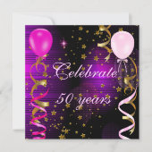 Viel 50 50e verjaardag Paarse roze sterren Kaart (Voorkant)