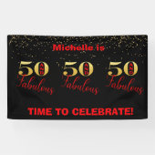 Viel 50 jaar rond en verbluffend rood goud spandoek (Horizontaal)