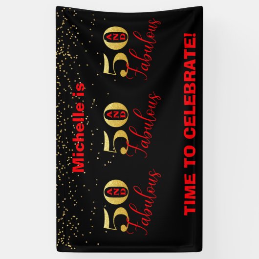 Viel 50 jaar rond en verbluffend rood goud spandoek (Verticaal)