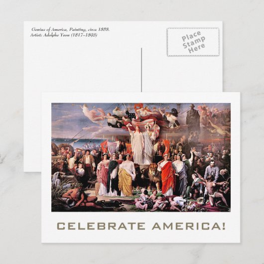 Viel Amerika. 4 juli - Kunst met een boete Briefkaart (Voorkant / Achterkant)