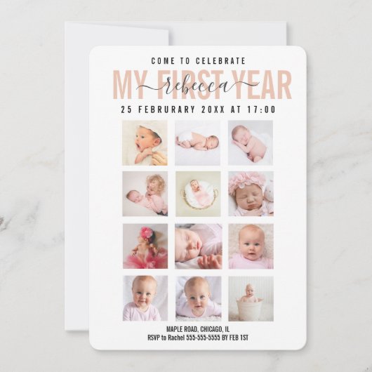 Viel babymeisje 1 jaar Foto collage Kaart (Voorkant)