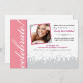 Viel! Birthday Party Invitation (roze) Kaart (Voorkant / Achterkant)