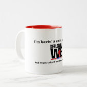 Viel de overwinning elke morgen! tweekleurige koffiemok (Voorkant links)