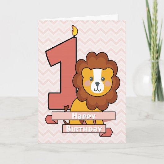 Viel een eerste verjaardag met Cute Lion Kaart (Voorkant)