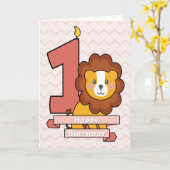 Viel een eerste verjaardag met Cute Lion Kaart (Gele Bloem)