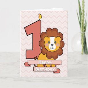 Viel een eerste verjaardag met Cute Lion Kaart