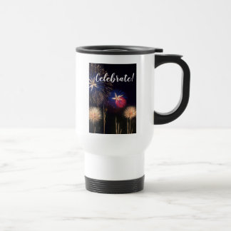 Viel een zeventigste verjaardag met vuurwerk reisbeker