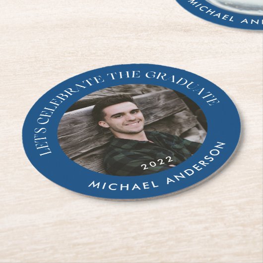 Viel het Afstuderen Moderne Blauwe Afstuderen Ronde Kartonnen Onderzetter (Gebogen)