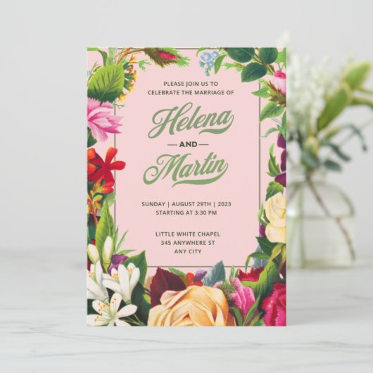 Viel het huwelijk met Floral Wedding Style Kaart (Staand voorkant)