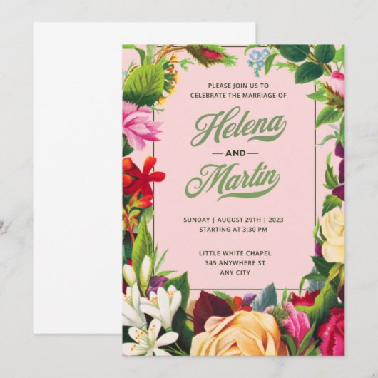 Viel het huwelijk met Floral Wedding Style Kaart (Voorkant / Achterkant)