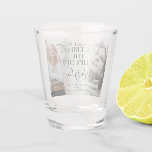 Viel het levensgedenkteken voor en na de foto shot glas (Achterkant)