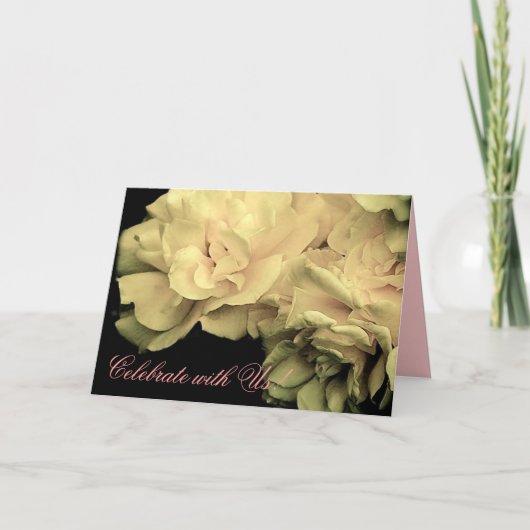 Viel met ons! Antiek Rozen-uitnodigingskaart (Voorkant)