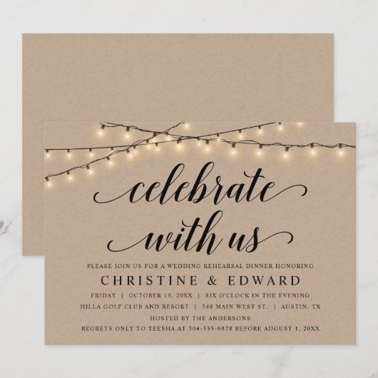 Viel met ons, bruiloft, Kraft Kaart (Voorkant / Achterkant)