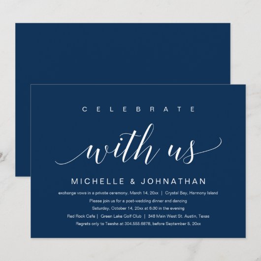 Viel met ons, bruiloft, marineblauw in kaart (Voorkant / Achterkant)