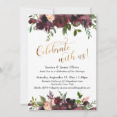 Viel met ons! Dark Red Burgundy Floral & Gold Kaart (Voorkant)