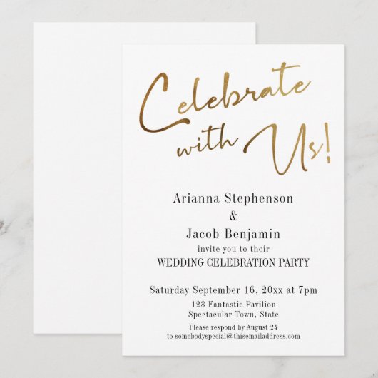 "Viel met ons!" Eenvoudige gouden bruiloft Kaart (Voorkant / Achterkant)