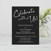 "Viel met ons!" Eenvoudige zwarte bruiloft Kaart (Staand voorkant)