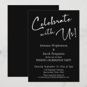 "Viel met ons!" Eenvoudige zwarte bruiloft Kaart (Voorkant / Achterkant)