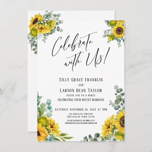 Viel met ons! Eucalyptus Sunflower Reception Kaart (Voorkant / Achterkant)