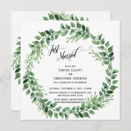 Viel met ons groene Wreath Reception-only Kaart (Voorkant / Achterkant)