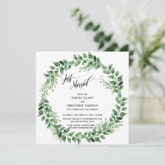 Viel met ons groene Wreath Reception-only Kaart (Staand voorkant)