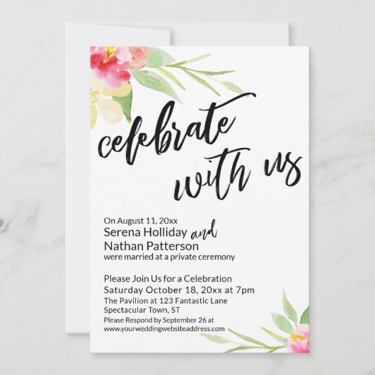 Viel met ons handschrift en Waterverf bloemen Kaart (Voorkant)