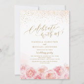 Viel met ons! kalligrafie goud & blozen kaart (Voorkant)