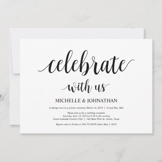 Viel met ons mee, huwelijksuitnodiging kaart (Voorkant)